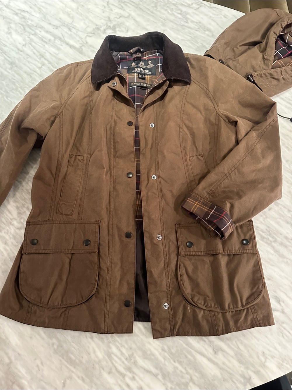 Barbour Brown Waxed Cotton Field Jacket with Corduroy Collar